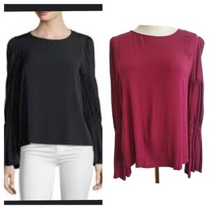 Club Monaco Amund Crewneck Pleated Sleeves Burgundy Top